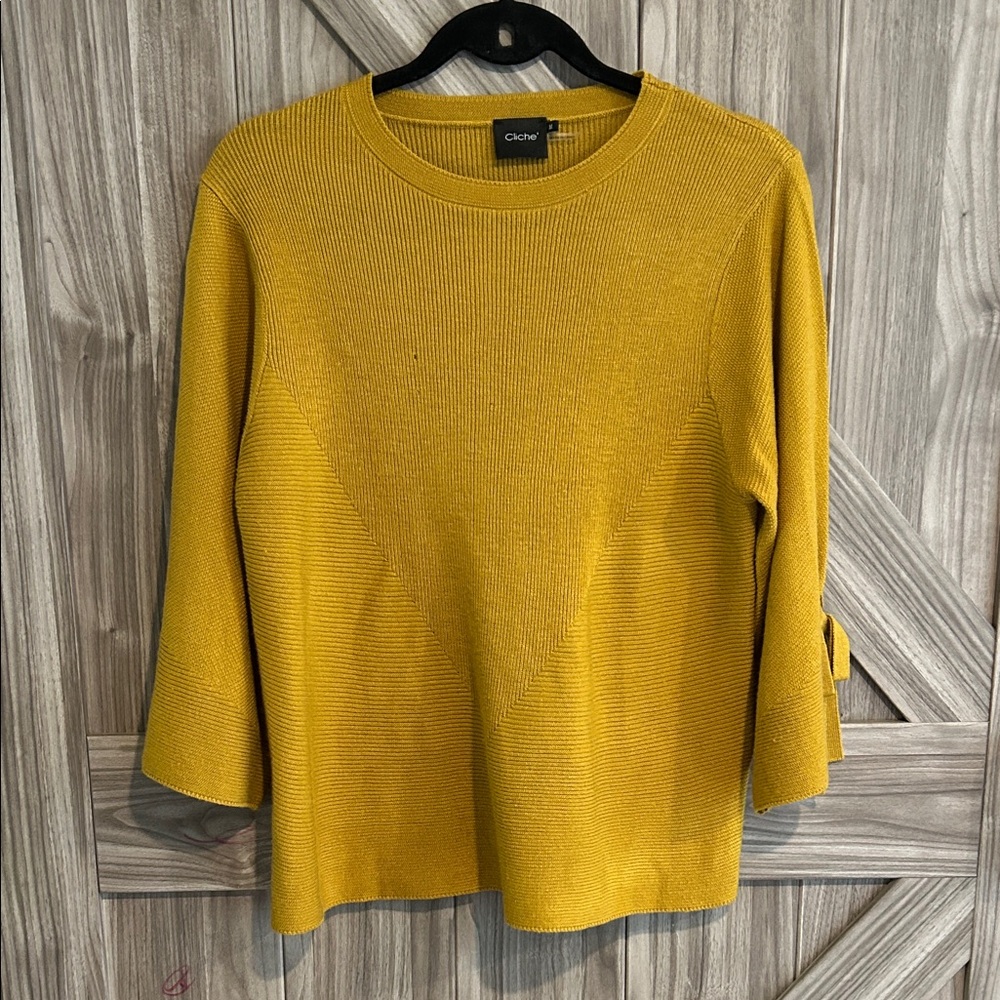 Cicher Women's Mustard Crew Neck Sweater
